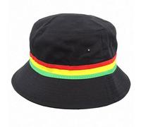 CRAZY LIZARD Cappello alla pescatora in cotone a righe rasta, cappello da sole per festival giamaicani, accessorio estivo perfetto per i dreadlock, stile caraibico, per uomini e donne, nero