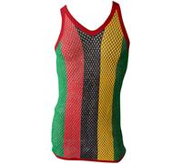 Crazy Lizard Gilet da uomo con lacci classici in stile rasta, colore bianco, rosso, giallo, blu, verde e molti altri colori., Finiture rosse Rasta-1, M