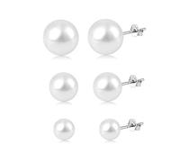 Crazy-M 3 Paia Orecchini Perline Argento 925 Perline Orecchini Donna orecchino a Goccia per Le Donne Bianco Perle d'Acqua Dolce Orecchio Gioielli 6mm / 8mm / 10mm