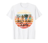 Crazy Plant Lady Retro Tramonto Pianta D'appartamento Giardiniere Boho Maglietta
