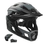 Crazy Safety Casco Bici Integrale - Grigio | Per BMX, MTB, monopattino | Casco per bambini con design 2-in-1 e mentoniera removibile | Casco da motocross taglia M 54-57 cm | Leggero e resistente