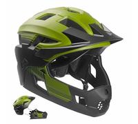 Crazy Safety Casco Bici Integrale - Verde | Casco 2-in-1 per BMX, mountain bike, pattinaggio | Casco per bambini con mentoniera removibile | Casco da motocross taglia M 54-57 cm | Vestibilità sicura