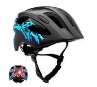 Crazy Safety Casco da Bici per Bambini 6-12 Anni Graffiti | Casco per Bicicletta, Skateboard, MTB e Pattini a Rotelle con Fanale Ricaricabile | Casco per Monopattino Regolabile 54-58 cm (Nero/Blu)
