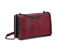 CRAZYCHIC - Borsa a Tracolla Spalla Catena Donna - Borsetta Trapuntata Serpente Pitone Moda PU Pelle - Clutch Pochette Sera Borsa a Mano Quilted Chains Messenger Crossbody Bag - Bordeaux Rosso