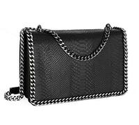 CRAZYCHIC - Borsa a Tracolla Spalla Catena Donna - Borsetta Trapuntata Serpente Pitone Moda PU Pelle - Clutch Pochette Sera Borsa a Mano Quilted Chains Messenger Crossbody Bag - Nero