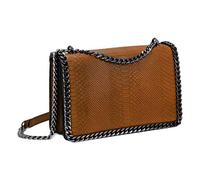 CRAZYCHIC - Borsa a Tracolla Spalla Catena Donna - Borsetta Trapuntata Serpente Pitone Moda PU Pelle - Clutch Pochette Sera Borsa a Mano Quilted Chains Messenger Crossbody Bag - Cammello Marrone