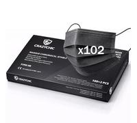 CRAZYCHIC - x102 Mascherine Chirurgiche Nero Certificate CE EN14683 Typo IIR - Mascherina Medica Alta Filtrazione BFE>99% - Maschera di Protezione Monouso 3 Strati - Resistente agli spruzzi