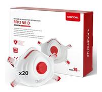 CRAZYCHIC - x20 Mascherine FFP3 NR D Certificate CE EN149 - Maschera di Protezione Antipolvere - Mascherina Filtrante Respiratoria Bianche - Lavoro Industria Verniciatura Chimica Cantiere Fumo