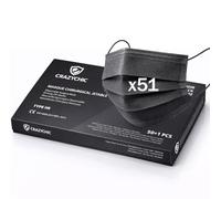 CRAZYCHIC - x51 Mascherine Chirurgiche Nero Certificate CE EN14683 Typo IIR - Mascherina Medica Alta Filtrazione BFE>99% - Maschera di Protezione Monouso 3 Strati - Resistente agli spruzzi
