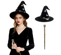 Crazycos Cappello da Strega e Farfalla, Bacchetta Da Strega Fata Bacchette Di Cristalo, per Donne Ragazze Feste e Feste di Halloween, Accessorio per Costume di Halloween-Viola