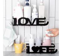 CrazyHome Mensola Doccia Senza Foratura | Set di 3 Mensole Doccia Nere | Mensola Bagno LOVE LIFE con Porta Sapone e Ganci | Portaoggetti Bagno per Shampoo, Bagnoschiuma | Organizer per Bagno e Cucina