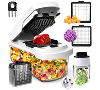 CrazyQueen Tritatutto multifunzione 2 in 1 per tagliare cipolle e verdure, affettatrice per verdure, affettatrice per verdure con spiralizzatore, contenitore per insalata, patate, carote, aglio