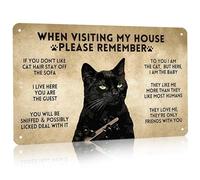 CrazySign Targa in metallo vintage con gatto nero divertente "When Visiting My House Please Remember Sign for Home Living Room Bedroom Cat House 3005" (3005)