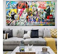 Crazystore Quadro su Tela Dipinti 70x140 cm Senza Cornice David Bowie e Monkey Graffiti Poster e Stampe Street Art Immagine per Soggiorno Decorazione