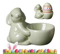 Crazyview Easter Bunny Ceramic Egg Cup, Soft Boiled Egg Holder, Cute Easter Bunny Shaped Single Eggs Stand, Porcelain EggCup Holders for Home Breakfast Cinner Table Decoration (Green)