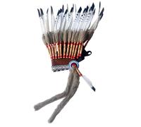 CRDARAAV Capo americano indiano nativo cappello piuma copricapo per festa danza spettacolo nero bianco grigio 42 x 45 cm