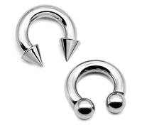 Crdifu 2 Pezzi Piercing Ferro di Cavallo 2G 6mm 16mm Acciaio Inossidabile 316L Ipoallergenico Circular Barbell Anelli con Pallina Cono Gioielli per il Corpo Uomo Argento