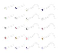 Crdifu 20pcs Piercing al naso Perno Vite dei fermi L forma dell'osso del naso Flexible Bioflex uv 20G Cristallo Piercing Gioielli