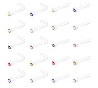 Crdifu 20pcs Piercing al Naso Perno Vite dei Fermi L Forma dell'osso del Naso Flexible Bioflex UV 20G Cristallo Piercing Gioielli