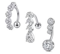 Crdifu Piercing Ombelico Inverso Argento Oro Nero 14G 10mm Fiore Cuore | Piercing all'Ombelico, Banana 1,6mm in Acciaio Inossidabile 316L, Pendente Superiore, Foglia & Zircone