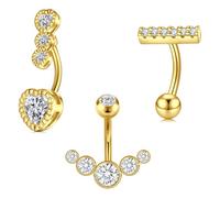 Crdifu Piercing Ombelico Inverso Argento Oro Nero 14G 10mm Fiore Cuore | Piercing all'Ombelico, Banana 1,6mm in Acciaio Inossidabile 316L, Pendente Superiore, Foglia & Zircone