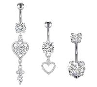 Crdifu Piercing per ombelico, 10 mm, in acciaio inox, a forma di cuore, farfalla, fiore