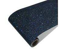 CRE8TIVE Carta da parati glitterata nera e blu 20cm x 900cm Spessa Carta da parati stacca e attacca Bordo in vinile con glitter grosso Carta a contatto testurizzata rimovibile per camera da letto