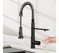 CREA 3 Vie Rubinetto Cucina con Spirale Molla e Doccetta estraibile per I Sistemi Osmosi Filtro L'acqua Potabile Acqua, 2 in 1 Miscelatore Monoleva Monocomando per Lavello, Acciaio Inox nero