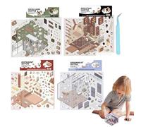 Crea I Tuoi Adesivi Scenari con Effetto 3D - 4 Pezzi Adesivi Cartone Animato Scenari | Decorazione per Bambini Quaderno Album Album Di Ritagli Appassionati Fai Da Te Scuola Eventi a Tema