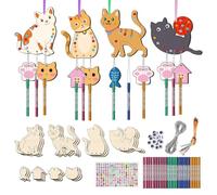 Crea il tuo carillon eolico, carillon eolico per - Confezione di 12 campanelli eolici di arte e artigianato - Kit da colorare in legno - Crea la tua casetta per gatti, ornamenti incompiuti