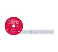 Crea nastro natalizio di raso natalizio, fiocco di neve, argento, 3 m, il nastro natalizio ideale per realizzare biglietti, forniture per album di ritagli, decorazioni per albero di Natale e fiocchi