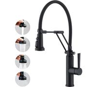 CREA Pieghevole Rubinetto per Cucina con Doccetta flessibile, Miscelatore Cucina Girevole a 360° e Spruzzatore a Quattro Funzione con Flessibile in Silicone Nero, Acciaio inossidabile nero