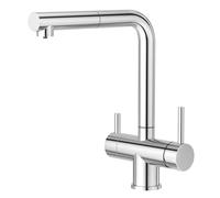 CREA Rubinetto 3 Vie con Doccetta Estraibile, Miscelatore Cucina 3 Vie Girevole a 360°, Rubinetto Tre Vie per I Sistemi Osmosi, CROMO