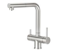 CREA Rubinetto 3 Vie con Doccetta Estraibile, Miscelatore Cucina 3 Vie Girevole a 360°, Rubinetto Tre Vie per I Sistemi Osmosi,Acciaio Inossidabile