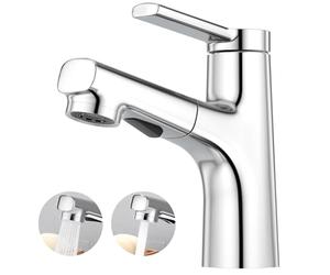 CREA Rubinetto Bagno Lavabo Estraibile, Moderno Miscelatore Monocomando Rubinetto per Lavabo con 2 Funzioni di Getto D'acqua a Doccia, Ottone Cromato Lucido