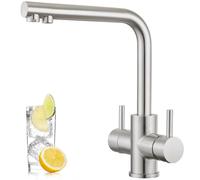 CREA Rubinetto Cucina a 4 Vie, Rubinetto Cucina Acqua Soda, Miscelatore Lavello Cucina Girevole a 360°, Rubinetto Osmosi, Acciaio Inox