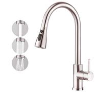 CREA Rubinetto Cucina con Doccetta a 3 Modalità, Miscelatore Cucina Girevole a 360°, Acciaio Inox Spazzolato