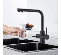 CREA Rubinetto da cucina a 3 vie, nero, girevole a 360°, rubinetto da cucina, 3 in 1, per filtro dell'acqua, rubinetto potabile con doppia leva, rubinetto a tre vie, nero opaco