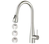 CREA Rubinetto da Cucina con 3 Funzioni Doccetta Estraibile, Miscelatore Monocomando ad Alta Pressione, Girevole a 360° in Acciaio Inossidabile, spazzolato