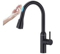 CREA Rubinetto da cucina con sensore Touch estraibile, rubinetto da cucina con doccia, due tipi di getto d'acqua, miscelatore monocomando ad alta pressione, girevole a 360°, in acciaio inox, nero