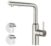 CREA Rubinetto Miscelatore per Lavello da Cucina con Doccetta a doppia funzione estraibile, Monocomando per Lavello Girevole a 360° con Doccetta, in Acciaio inossidabile spazzolato opaco