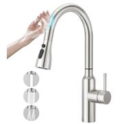 CREA Rubinetto per lavelli da Cucina con sensore touch estraibile con Doccia due tipi di getto d'acqua miscelatore monocomando ad alta pressione girevole a 360° in acciaio inox spazzolato