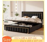 Creahappy - Letto imbottito - Struttura letto matrimoniale nera - Il letto può essere utilizzato come contenitore - Tecnologia di sollevamento idraulico