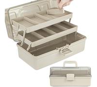 Creahaus 37 cm, 3 ripiani, scatola portaoggetti multiuso, organizer per bricolage, scatola da cucito, valigetta medica, cassetta degli attrezzi, valigetta da pesca con 2 ripiani (marrone, 14XL)