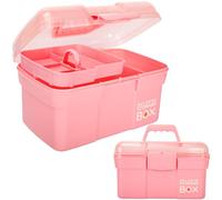 Creahaus Scatola multiuso da 28 cm con vassoio rimovibile, piccola scatola di plastica con maniglia, custodia portatile per l'organizzazione dell'artigianato artistico per cucito, trucco, medicina