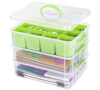 Creahaus Scatola portaoggetti a 3 ripiani con coperchio per lavori di bricolage, scatole impilabili con vassoio rimovibile per materiale fai da te, scatola da cucito, scatola di smistamento,