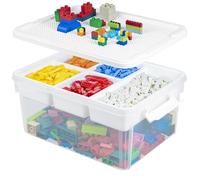 Creahaus Scatola portaoggetti da 16 l, con vassoio estraibile, contenitore in plastica con piastra di base per edifici, coperchio e fibbie di chiusura, impilabile, per arte, playdoh, attrezzi,
