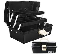 Creahaus Scatola portaoggetti multiuso da 30,5 cm a 3 livelli/Scatole portaoggetti per artigianato con scomparti/Valigetta in plastica nera per strumenti/Scatola per la conservazione dei medicinali