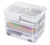 Creahaus Scatole portaoggetti impilabili in plastica a 3 strati, con coperchio e maniglia per il trasporto, contenitori multiuso portatili trasparenti per organizzare lavori artistici, cucito,