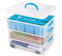 Creahaus Scatole portaoggetti in plastica a 3 strati, impilabili, con coperchio e vassoio rimovibile, contenitori multiuso, portatili, trasparenti, per organizzare lavori artistici, cucito, perline,